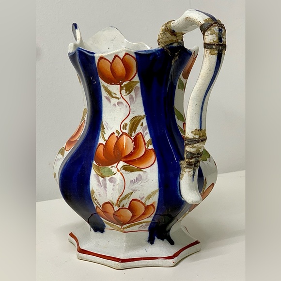 19th Century Antique Gaudy Welsh Glamorgan Pattern Footed Octagonal Luster Jug - Picture 7 of 13